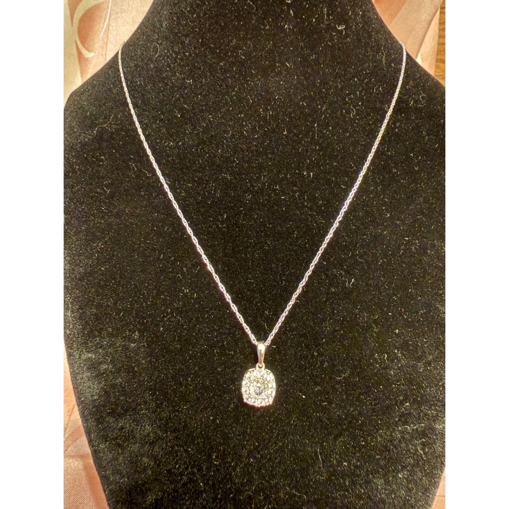 Sterling Silver White Topaz Cushion Halo Pendant Necklace SK9 925 Rope Chain 18i